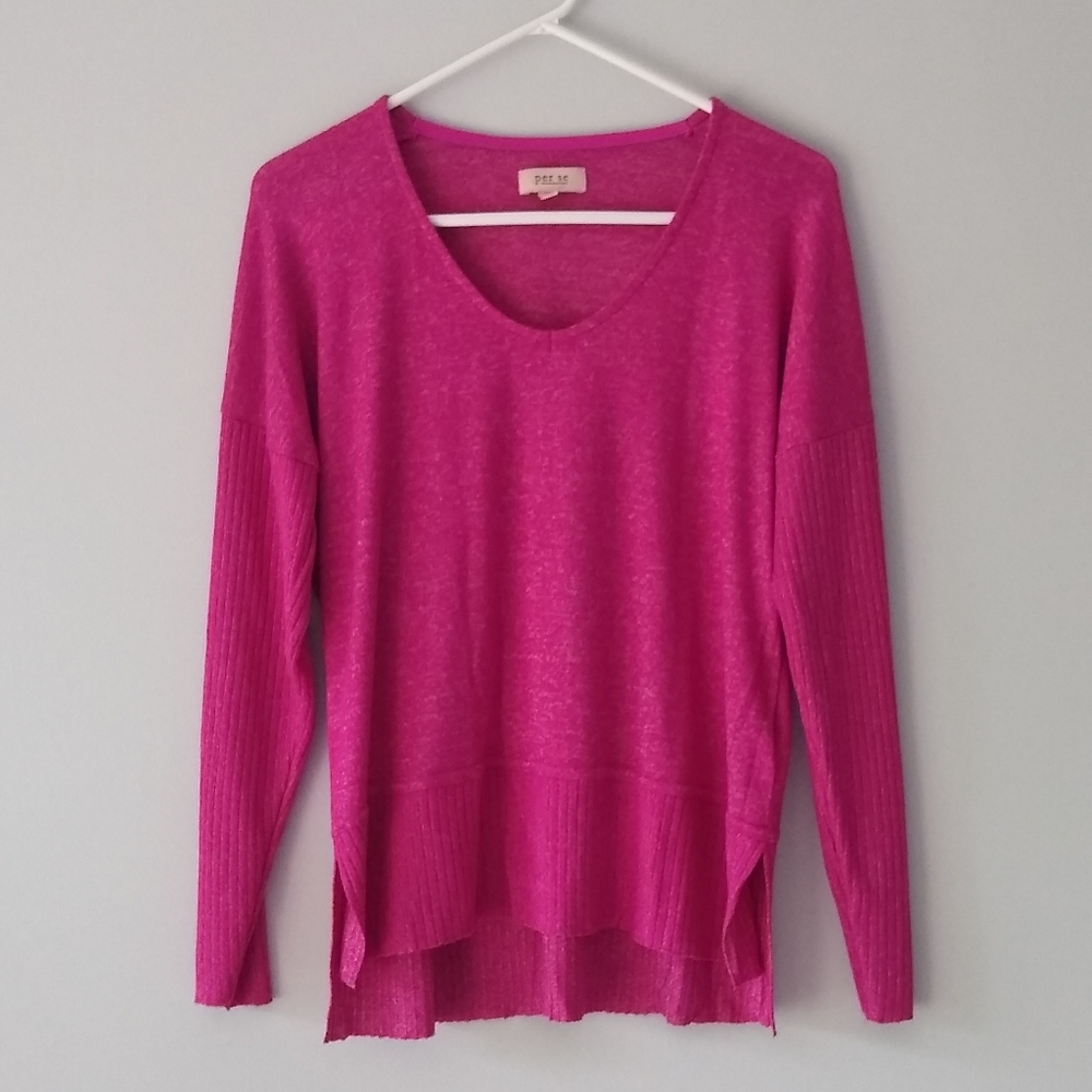 Per Se V-neck lightweight sweater, heathered pink, medium